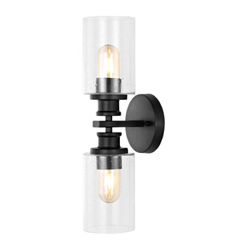 Jules Edison 16.5" Cylinder Iron/Seeded Glass Farmhouse Contemporary LED Wall Sconce - JONATHAN Y